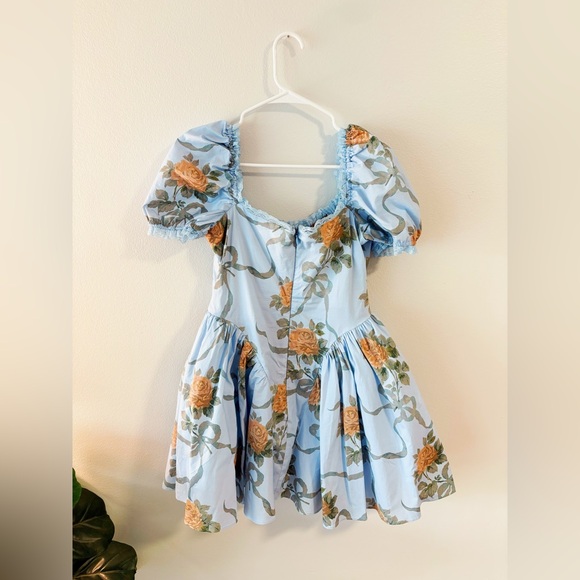 House of CB Blue Ruched Puff Sleeve Mini Dress - Picture 2 of 6